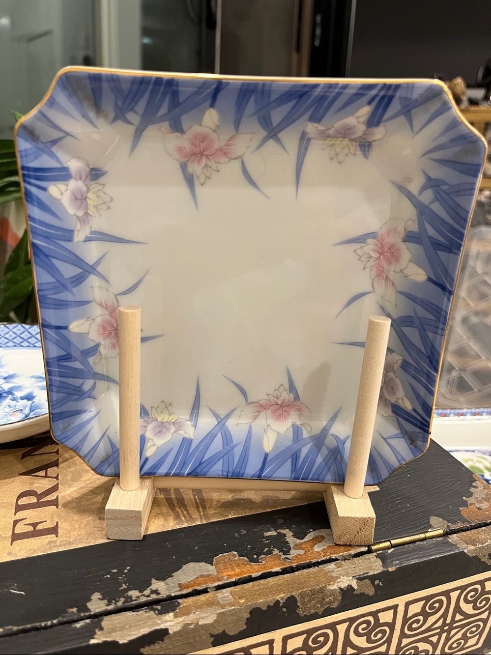 Vintage Otagiri Japanese Iris Square Trinket Tray